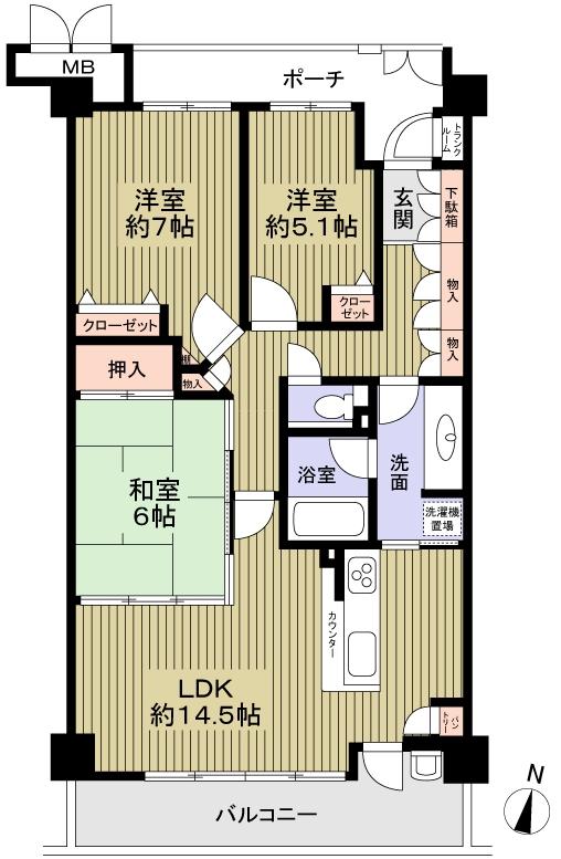 Floor plan. 3LDK, Price 30,800,000 yen, Occupied area 76.76 sq m , Balcony area 10.67 sq m   ■ 76.76 leeway of sq m 3LDK