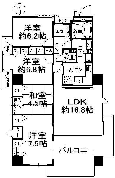 Floor plan. 4LDK, Price 26,800,000 yen, Occupied area 93.78 sq m , Balcony area 17.8 sq m