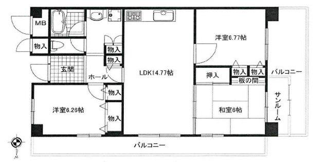 Floor plan. 3LDK, Price 18.5 million yen, Footprint 81.9 sq m , Balcony area 22.51 sq m