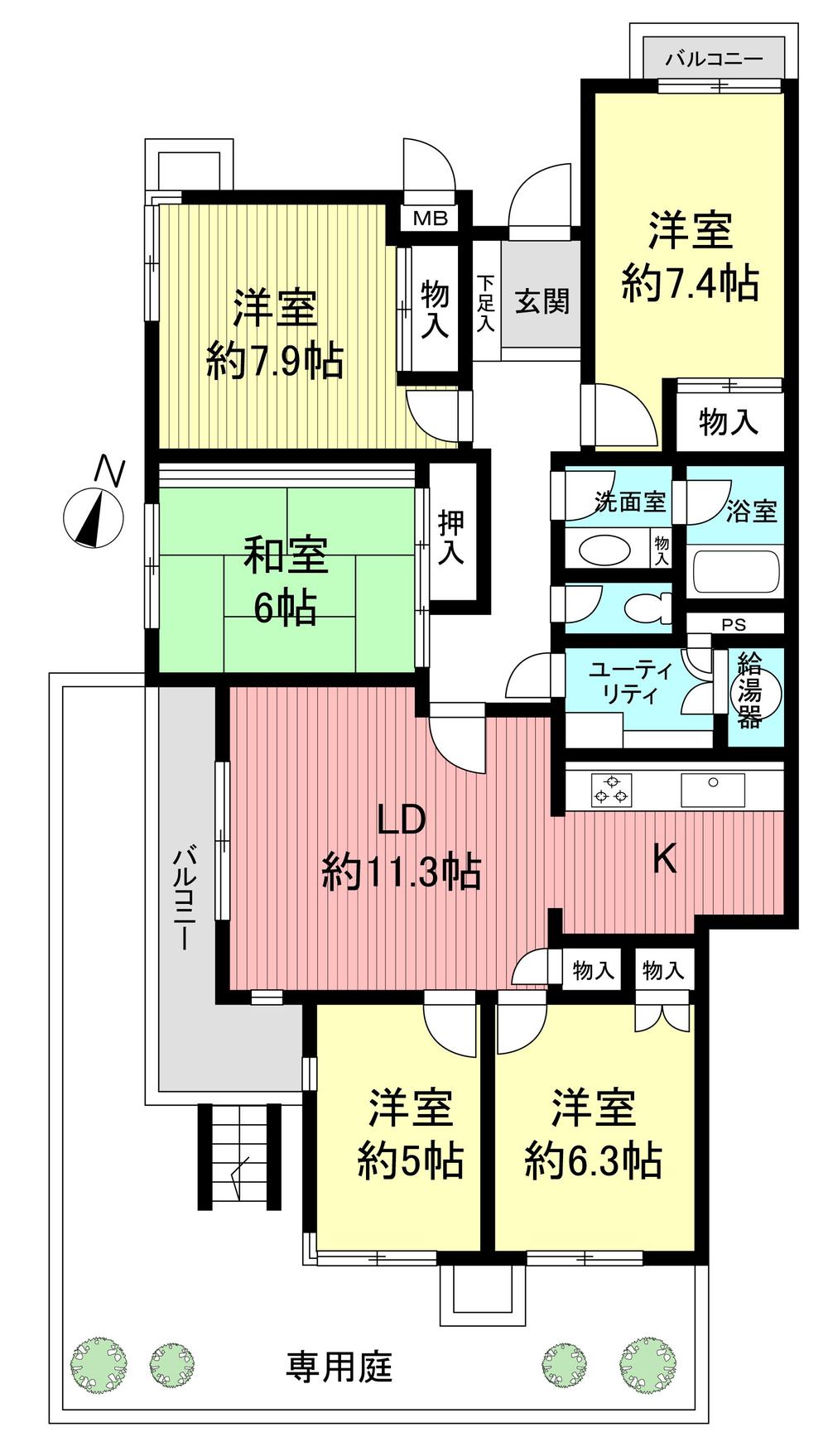 Floor plan. 5LDK, Price 21,800,000 yen, Footprint 108.01 sq m , Balcony area 7.28 sq m