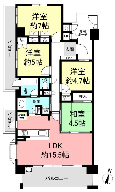 Floor plan. 4LDK, Price 25,800,000 yen, Occupied area 81.35 sq m , Balcony area 23.09 sq m Floor