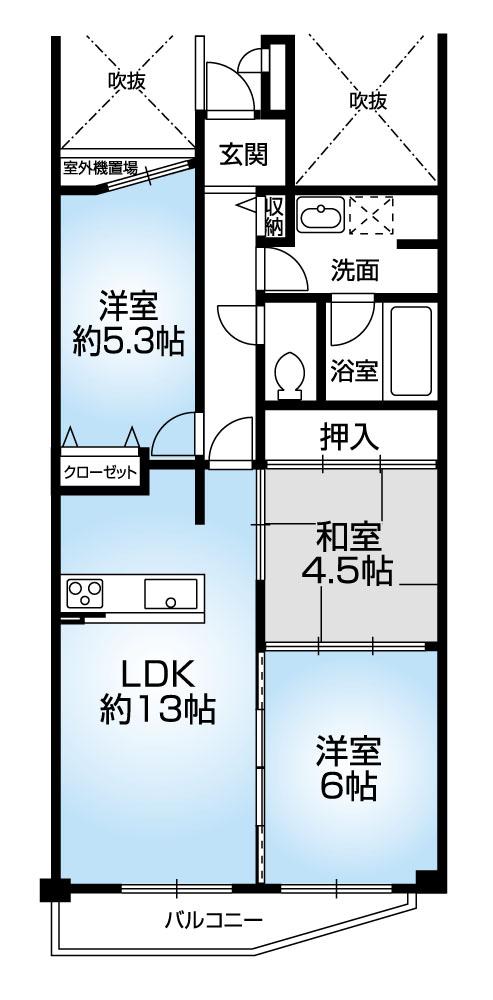 Floor plan. 3LDK, Price 19.9 million yen, Occupied area 63.66 sq m , Balcony area 5.94 sq m south-facing balcony of the room!