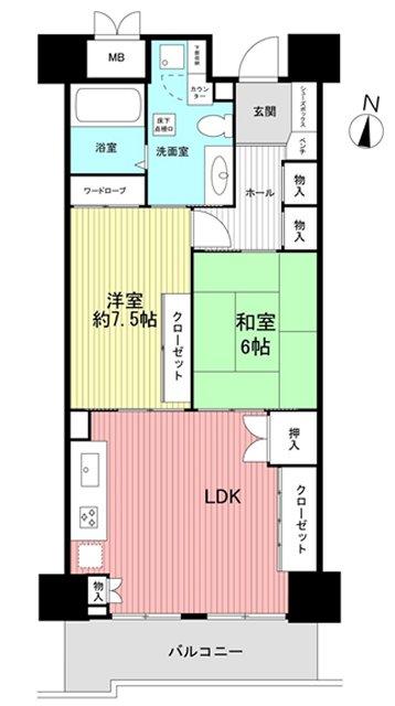 Floor plan. 2LDK, Price 13.8 million yen, Occupied area 64.09 sq m , Balcony area 8.04 sq m