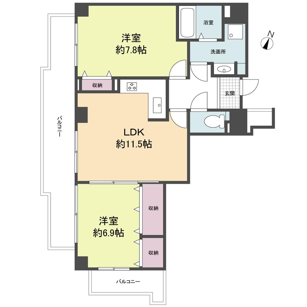 Floor plan. 2LDK, Price 33 million yen, Occupied area 60.95 sq m , Balcony area 20.38 sq m