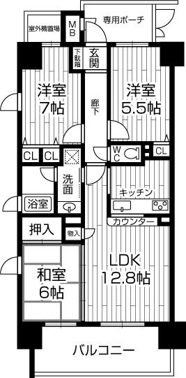 Floor plan. 3LDK, Price 22,800,000 yen, Occupied area 66.96 sq m , Balcony area 9.81 sq m