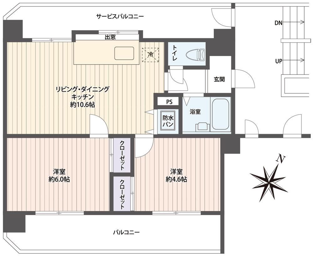 Floor plan. 2LDK, Price 12.8 million yen, Occupied area 44.03 sq m , Balcony area 10.09 sq m