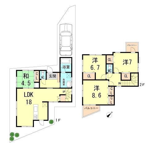 Floor plan. 58,800,000 yen, 4LDK, Land area 103.82 sq m , Building area 107.68 sq m