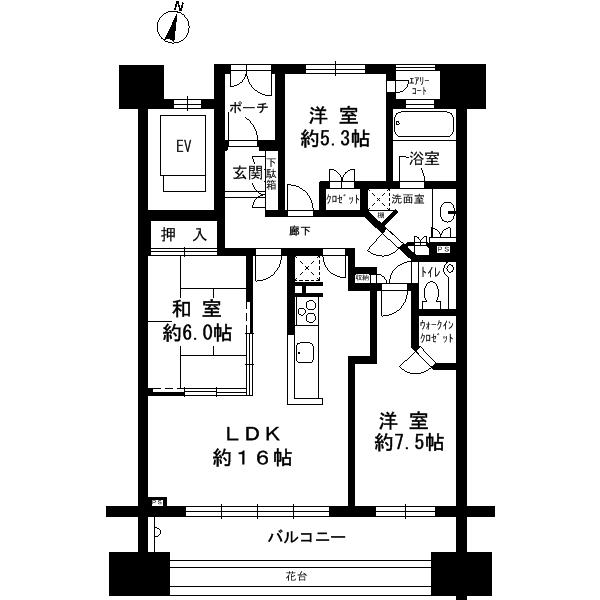 Floor plan. 3LDK, Price 47,700,000 yen, Occupied area 80.31 sq m , Balcony area 16 sq m