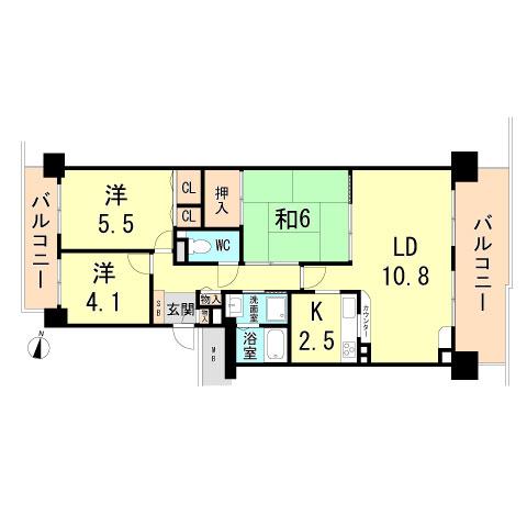 Floor plan. 3LDK, Price 12.8 million yen, Occupied area 64.42 sq m , Balcony area 17.02 sq m