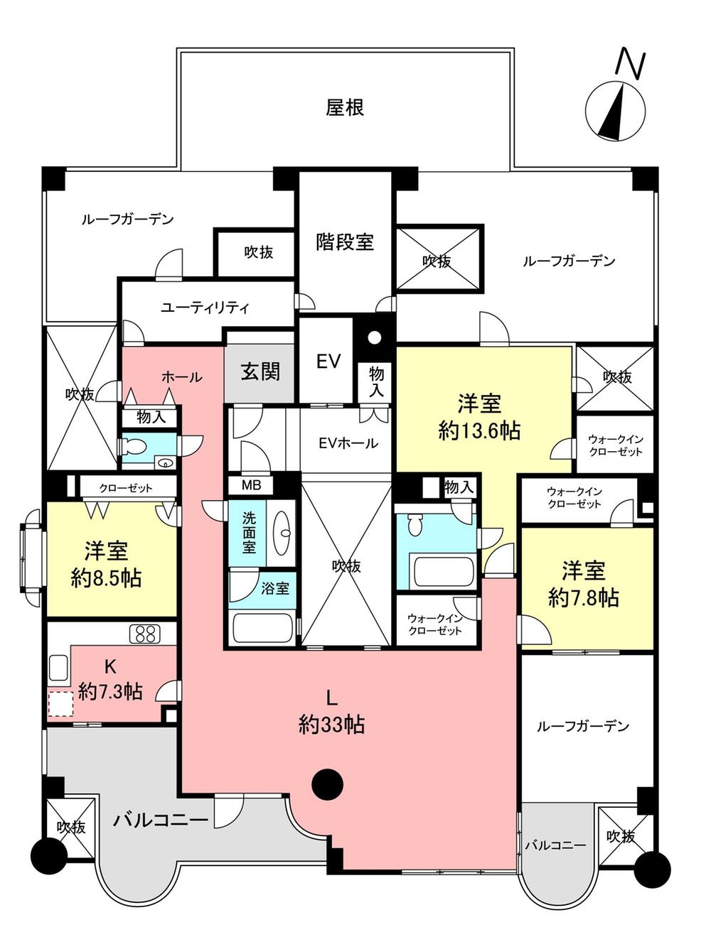 Floor plan. 3LDK + S (storeroom), Price 118 million yen, Footprint 183.76 sq m , Balcony area 18.61 sq m