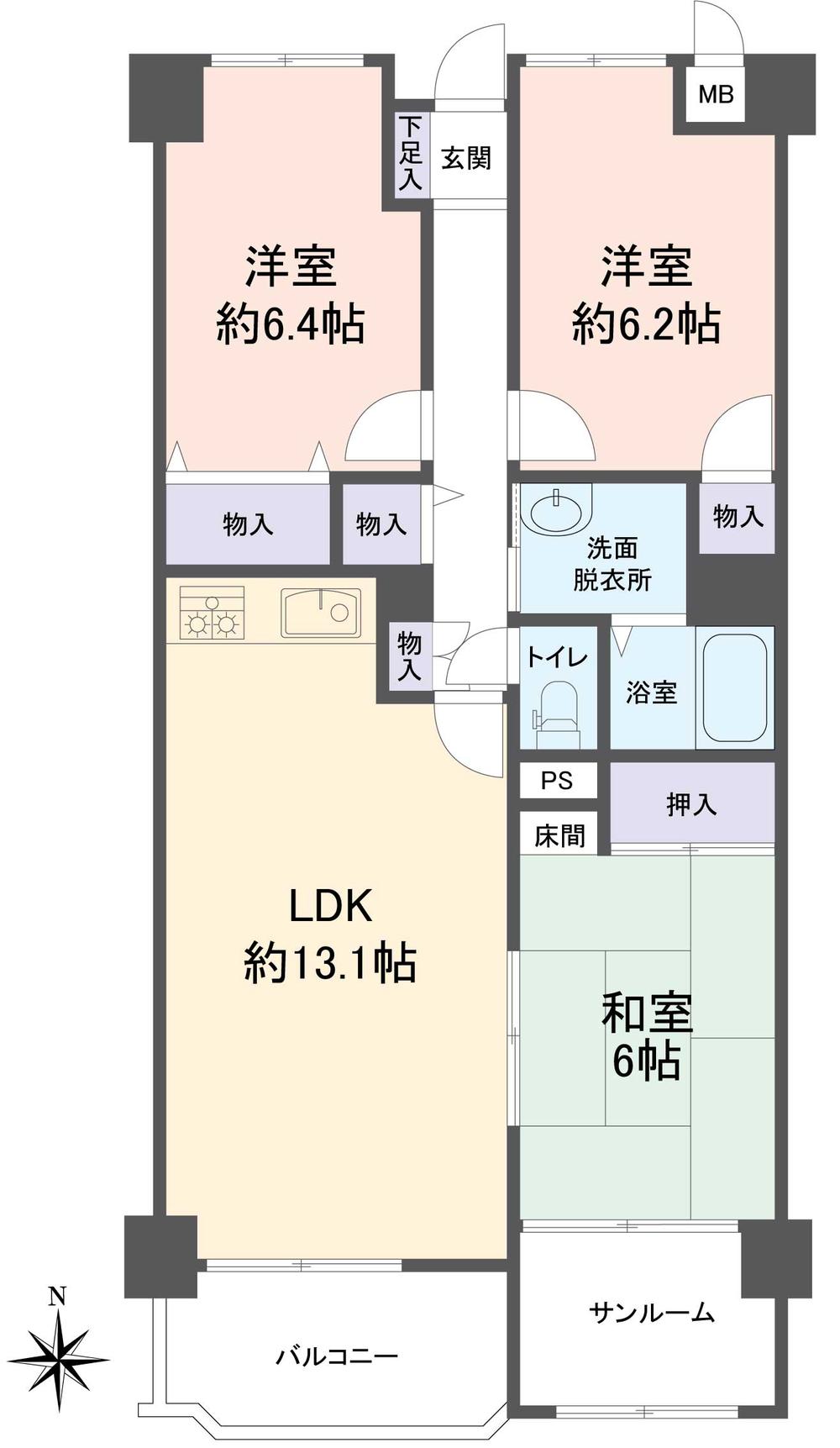 Floor plan. 3LDK, Price 10.5 million yen, Occupied area 81.96 sq m , Balcony area 5.79 sq m