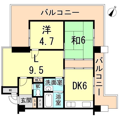 Floor plan. 2LDK, Price 16.8 million yen, Occupied area 56.94 sq m , Balcony area 20.38 sq m