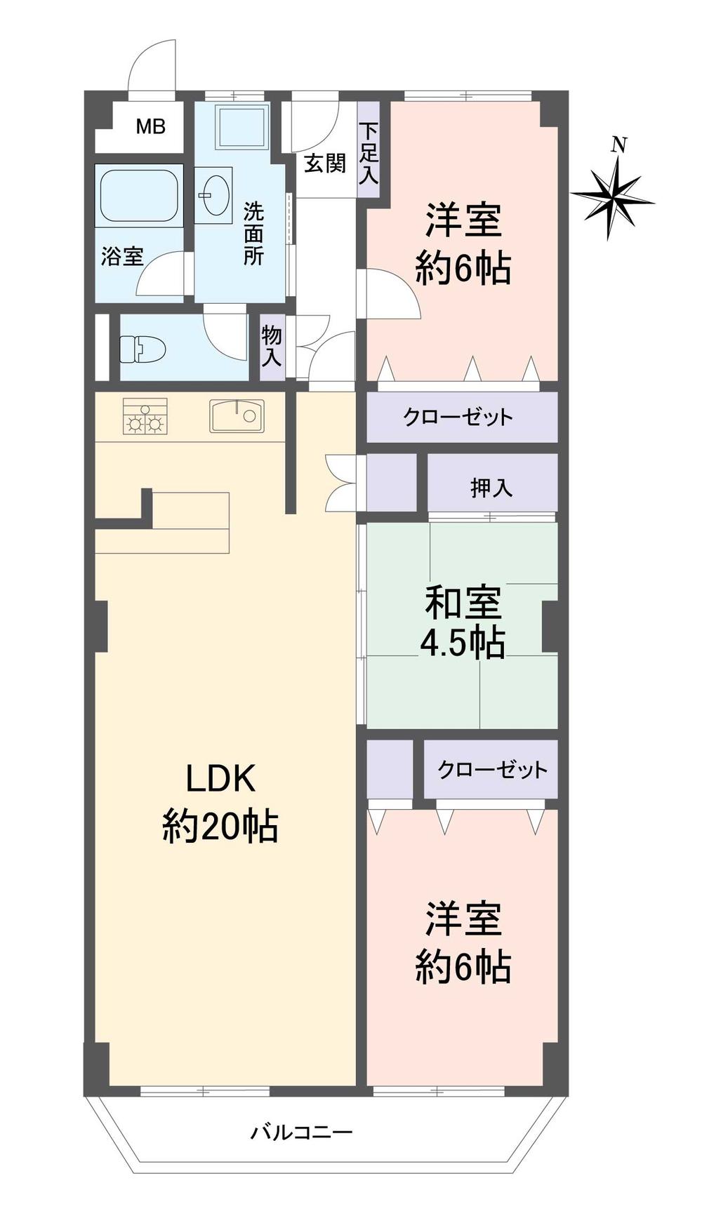 Floor plan. 3LDK, Price 15.9 million yen, Occupied area 79.74 sq m , Balcony area 8 sq m