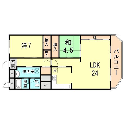 Floor plan. 2LDK, Price 18,800,000 yen, Occupied area 79.95 sq m , Balcony area 7.2 sq m