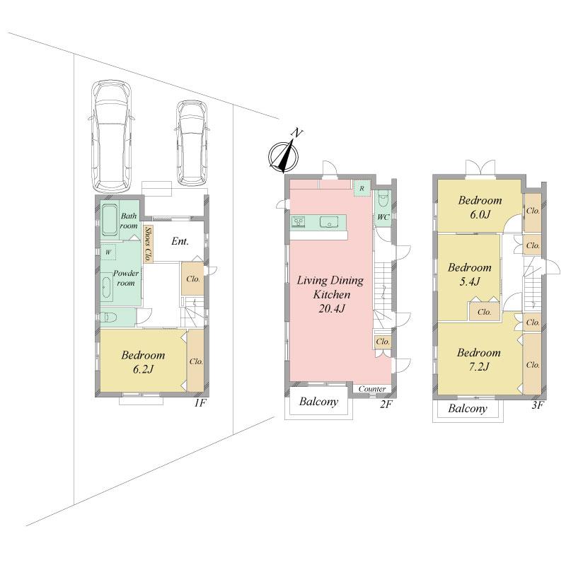 Floor plan. 59,800,000 yen, 4LDK, Land area 111.13 sq m , Building area 115.51 sq m   ■ 4LDK