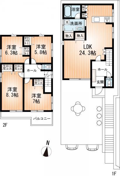 Floor plan. 62,800,000 yen, 4LDK, Land area 149.73 sq m , Is a mansion with a building area of ​​121.49 sq m spacious garden! 