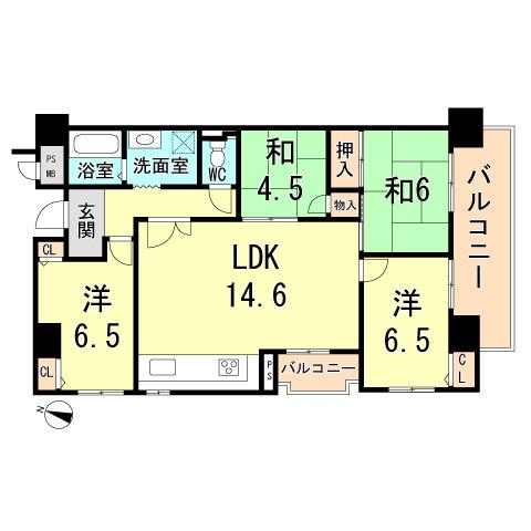 Floor plan. 4LDK, Price 26,800,000 yen, Occupied area 83.18 sq m , Balcony area 14.74 sq m