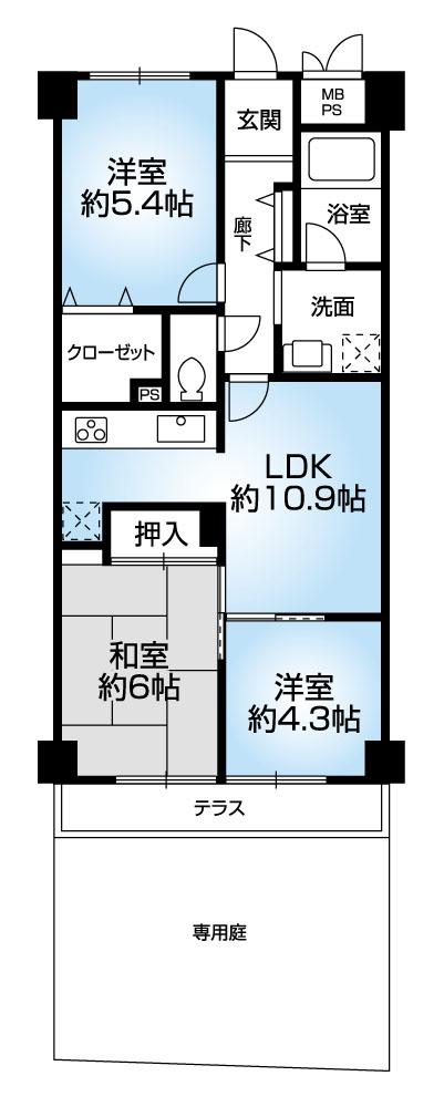 Floor plan. 3LDK, Price 13.8 million yen, Occupied area 60.48 sq m spacious private garden about 23.5 sq m ! Can you enjoy gardening!