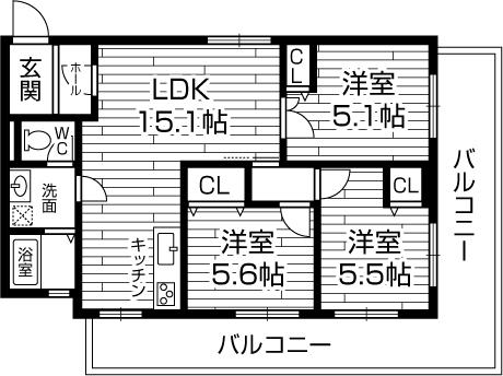 Floor plan. 3LDK, Price 15.8 million yen, Occupied area 73.34 sq m , Balcony area 20.16 sq m
