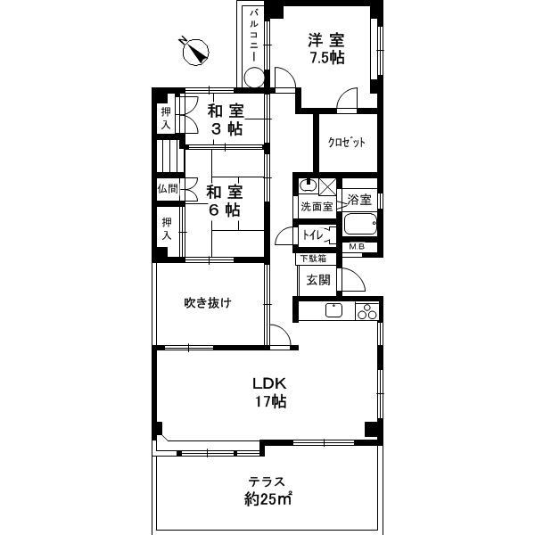 Floor plan. 3LDK, Price 12.5 million yen, Occupied area 79.39 sq m