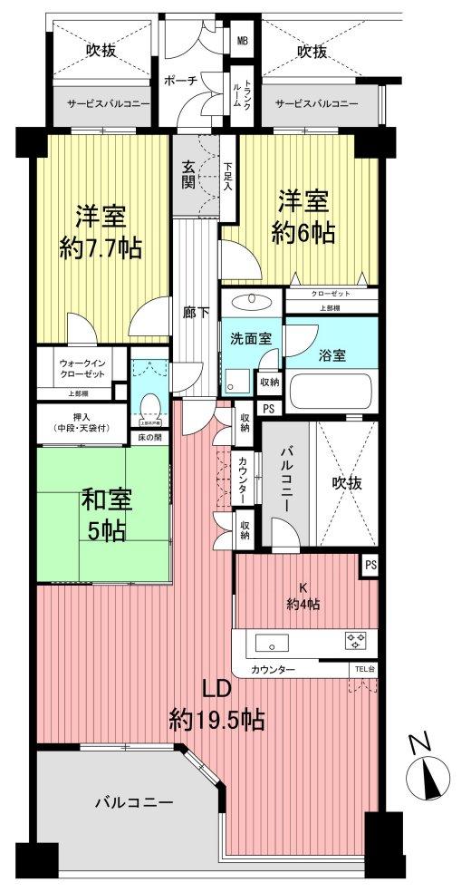 Floor plan. 3LDK, Price 58,900,000 yen, Occupied area 90.97 sq m , Balcony area 11.03 sq m