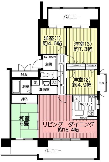 Floor plan. 4LDK, Price 16.8 million yen, Occupied area 84.95 sq m , Balcony area 26.22 sq m