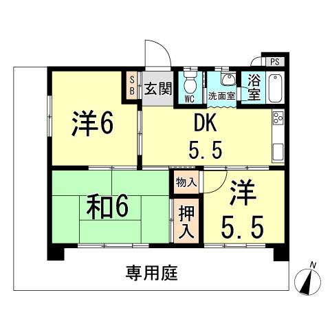 Floor plan. 3DK, Price 12.8 million yen, Occupied area 48.09 sq m , Balcony area 7.64 sq m