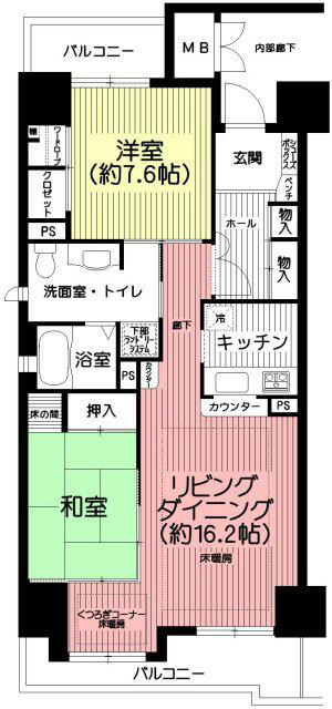 Floor plan. 2LDK, Price 23 million yen, Occupied area 81.61 sq m , Balcony area 11.62 sq m Floor