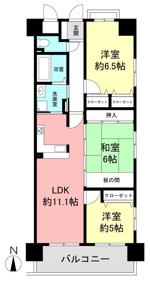 Floor plan. 3LDK, Price 24,900,000 yen, Occupied area 70.84 sq m , Balcony area 8.64 sq m Floor