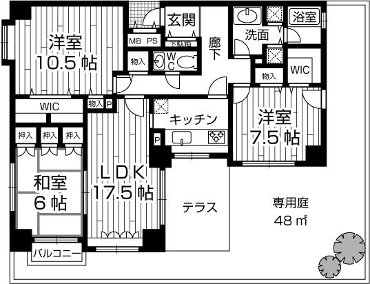 Floor plan. 3KK, Price 27,800,000 yen, Footprint 107.11 sq m , Balcony area 1.95 sq m