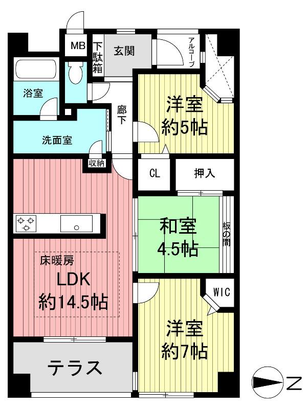 Floor plan. 3LDK, Price 28.5 million yen, Occupied area 69.01 sq m , Balcony area 6.63 sq m