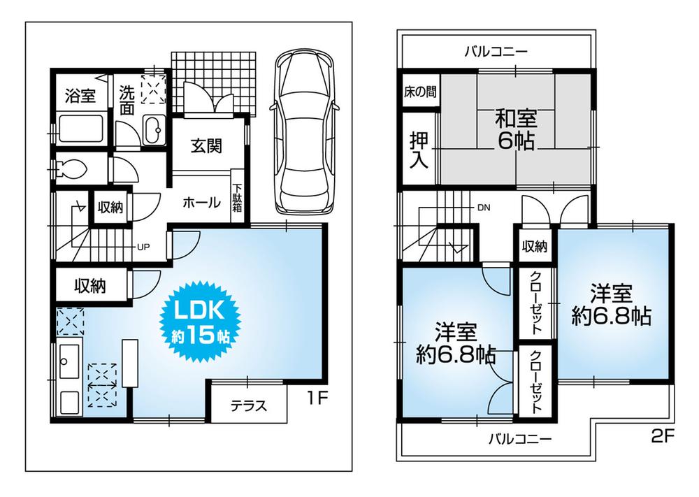 Floor plan. 44,600,000 yen, 3LDK, Land area 97.78 sq m , Building area 94 sq m north-south two-sided balcony!