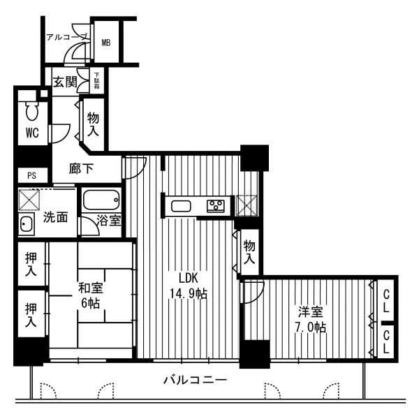 Floor plan. 2LDK, Price 35,800,000 yen, Occupied area 68.83 sq m , Balcony area 14.23 sq m