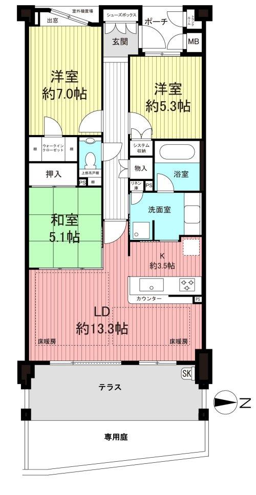 Floor plan. 3LDK, Price 28,900,000 yen, Occupied area 79.41 sq m , Balcony area 13 sq m