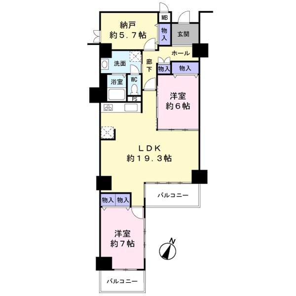 Floor plan. 2LDK + S (storeroom), Price 25,400,000 yen, Occupied area 86.43 sq m , Balcony area 9.33 sq m