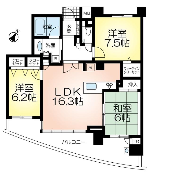 Floor plan. 3LDK, Price 33,800,000 yen, Occupied area 80.19 sq m , Balcony area 17.56 sq m
