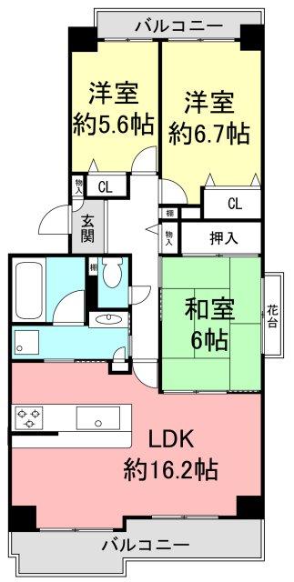 Floor plan. 3LDK, Price 16,900,000 yen, Footprint 78 sq m , Balcony area 14.48 sq m