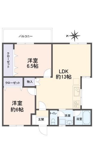 Floor plan. 2LDK, Price 13.3 million yen, Occupied area 52.24 sq m , Balcony area 5 sq m