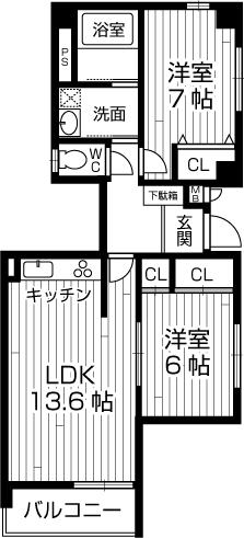 Floor plan. 2LDK, Price 14.8 million yen, Occupied area 64.66 sq m , Balcony area 4.68 sq m