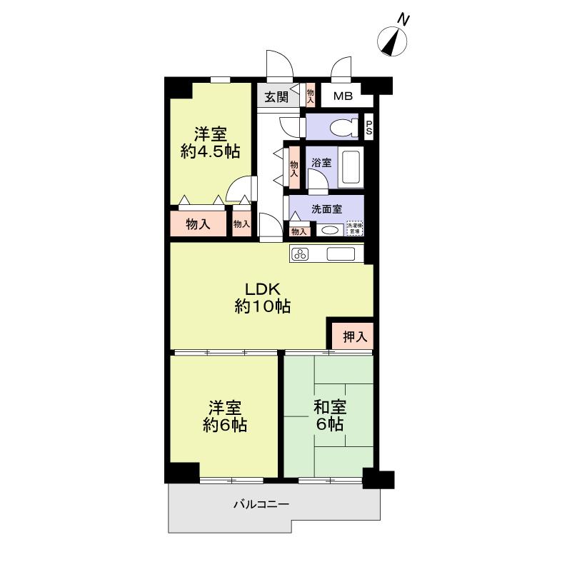 Floor plan. 3LDK, Price 13.8 million yen, Footprint 61.6 sq m , Balcony area 7.66 sq m