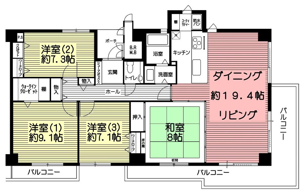 Floor plan. 4LDK, Price 34,800,000 yen, Footprint 119.07 sq m , Balcony area 22.22 sq m