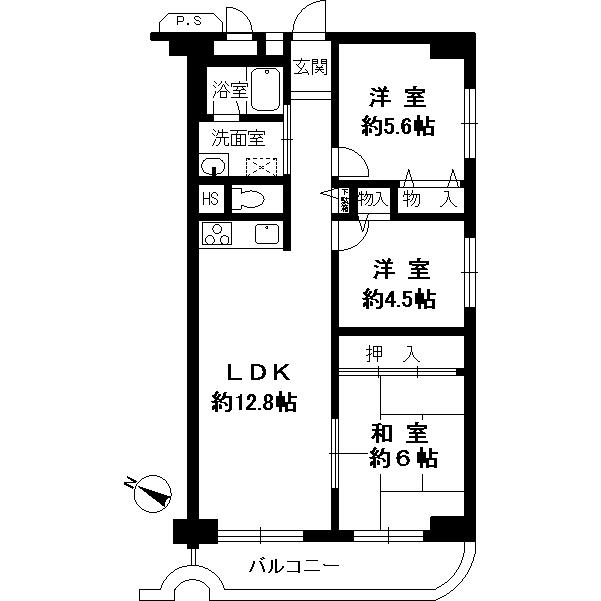 Floor plan. 3LDK, Price 17.3 million yen, Footprint 63.8 sq m , Balcony area 7.17 sq m