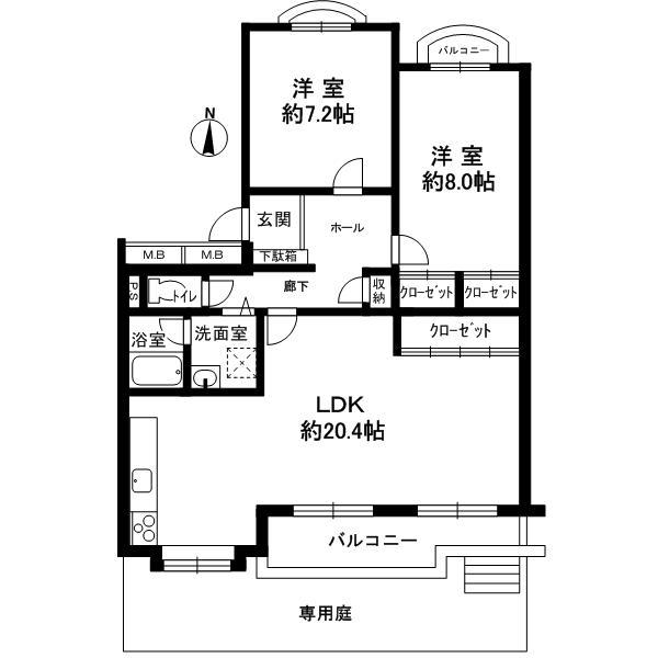 Floor plan. 2LDK, Price 20.8 million yen, Occupied area 82.72 sq m , Balcony area 8.57 sq m LDK about 20.4 Pledge