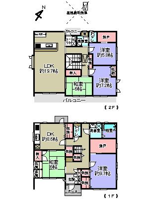 Floor plan. 44,800,000 yen, 5LDDKK + 2S (storeroom), Land area 179.75 sq m , Building area 174.5 sq m
