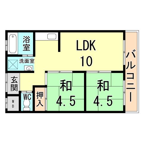 Floor plan. 2LDK, Price 4.3 million yen, Occupied area 41.34 sq m , Balcony area 5 sq m