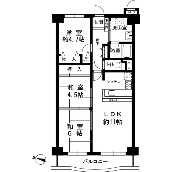 Floor plan. 3LDK, Price 14.8 million yen, Footprint 63.8 sq m , Balcony area 7.18 sq m