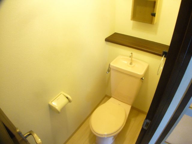 Toilet. There are also storage space to the toilet