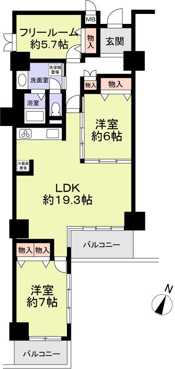 Floor plan. 2LDK + S (storeroom), Price 25,400,000 yen, Occupied area 86.43 sq m , Balcony area 9.33 sq m ■ Floor plan