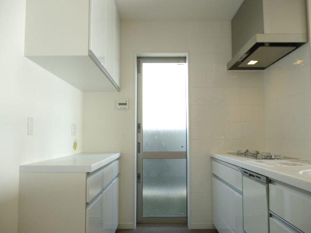 Kitchen. There is a back door in the kitchen next to. 