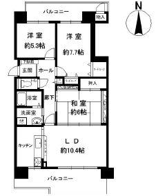 Floor plan. 3LDK, Price 14.8 million yen, Occupied area 77.81 sq m , Balcony area 20.88 sq m